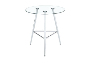 English Elm 36 Inch Round Glass Top Bar Table Chrome Tripod Base Modern Bistro Pub Style W3493P452043