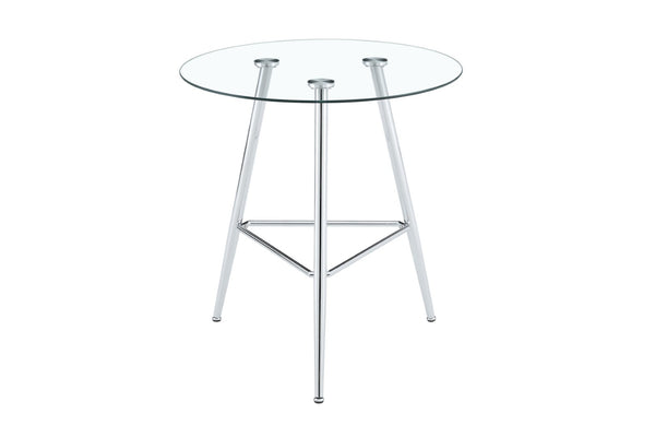 English Elm 36 Inch Round Glass Top Bar Table Chrome Tripod Base Modern Bistro Pub Style W3493P452043