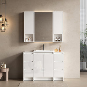 English Elm 48" Freestanding Bathroom Vanity With Resin Sink & Ample Storage, Soft-Close Doors, Glossy White Finish W999S00426