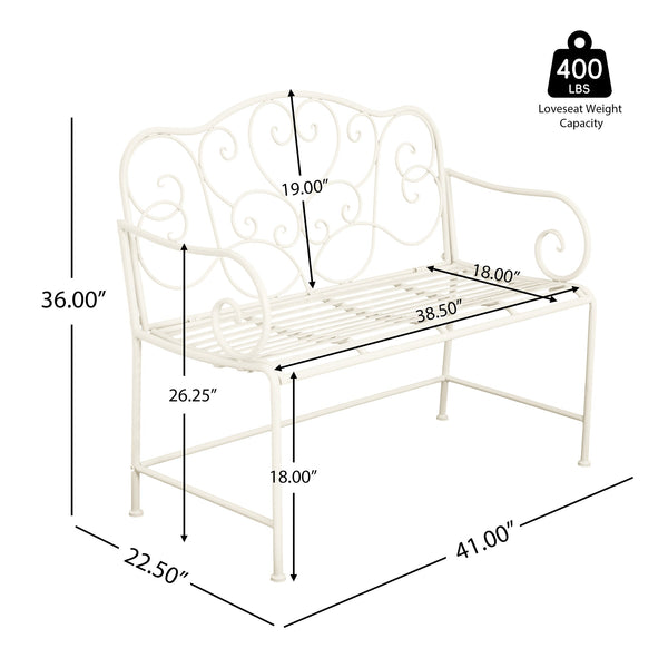 English Elm Christopher Knight Home® - Sunnydaze Iron Garden Bench with 41" Spacious Seating for Two, Timeless Elegant Outdoor Seating Design Matte White N775P206861W