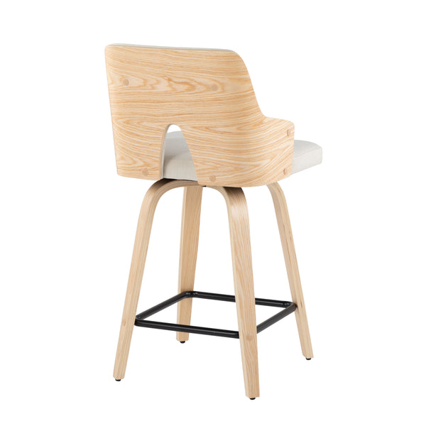 English Elm Stella 24" Contemporary Counter Stool Set of 2 with Swivel, Fabric Cushion, Wood Back & Metal Footrest Cream B202S00083