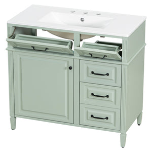 English Elm 36-Inch Modern Bathroom Vanity With Ceramic Sink, Adjustable Shelves, Flip Drawers & Metal Handles N725P350849F