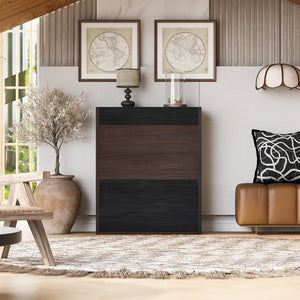 English Elm 32.5''-58.8''W Expandable Rotating Storage Cabinet with Drawer & Flip Doors, Modern Black Walnut Elegance N845P261744D