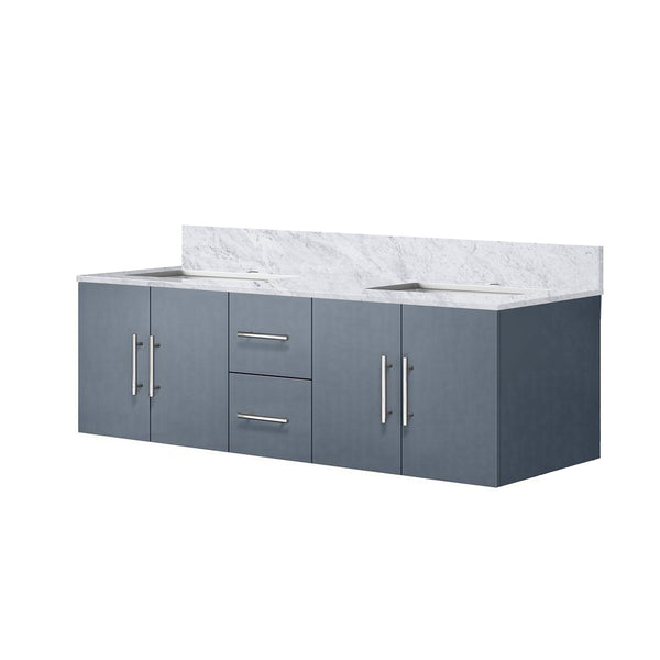 English Elm Dark Grey Double Bath Vanity 60 in. W x 22 in. D with Carrara Marble Top, Solid Wood, Soft-Close Drawers, Ample Storage, Scratch-Resistant Countertop, Pre-Drilled Faucet Holes for Easy Installation B2731P258496