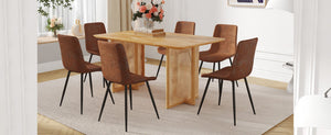 English Elm Table and Chair Set Rubberwood Dining with Rattan Legs Six Cushioned Fabric Seats W1151S03054