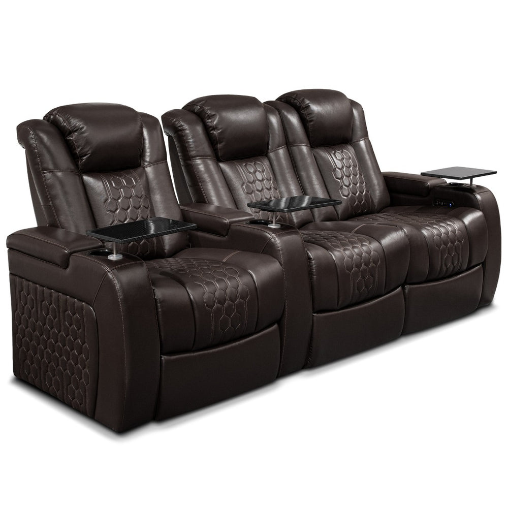 English Elm 93.3"power Recliner Set Nappa Leather Home Theater Seating Rgb Led Smart Charging W3819S00103