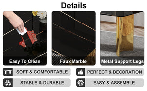 English Elm Table Set With Glass Top & Imitation Marble Finish - 8 Elegant Pu Chairs For Modern Dining Spaces W1151S04333-GIGA