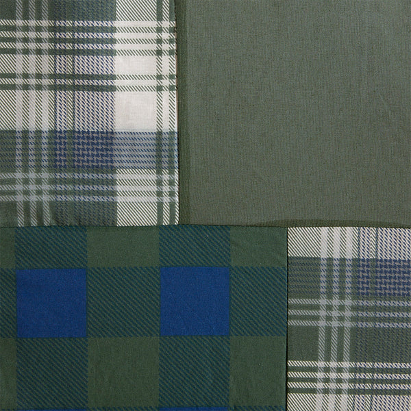 JLA Home Woolrich - Pieced Cotton Shower Curtain - Woolrich Mill Creek Plaid Patchwork 72x72, Rustic Green Navy Taupe Cabin Luxe WR70-3902