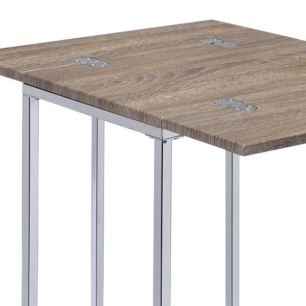 English Elm Danson Driftwood Oak Accent Table with Folding Swivel Extension, Chrome Geometric Base, 24" Versatile B2726P256192
