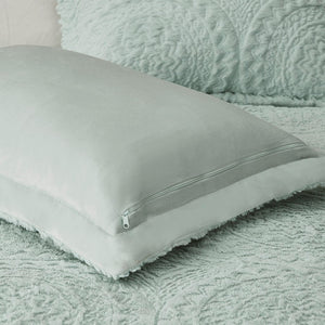 English Elm Full/Queen Arya Medallion Faux Fur Comforter Mini Set Aqua Embroidered Ultra Plush Machine Washable Elegance B03597230