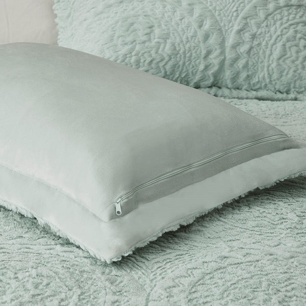 English Elm Full/Queen Arya Medallion Faux Fur Comforter Mini Set Aqua Embroidered Ultra Plush Machine Washable Elegance B03597230