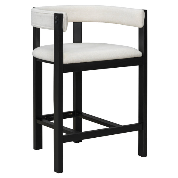 English Elm Christopher Knight Home® - COUNTER Mid-Century Modern 2-Piece Upholstered Barrel Back Stools with Rubberwood Frame and Foam Padding Beige+Black N771P243848B