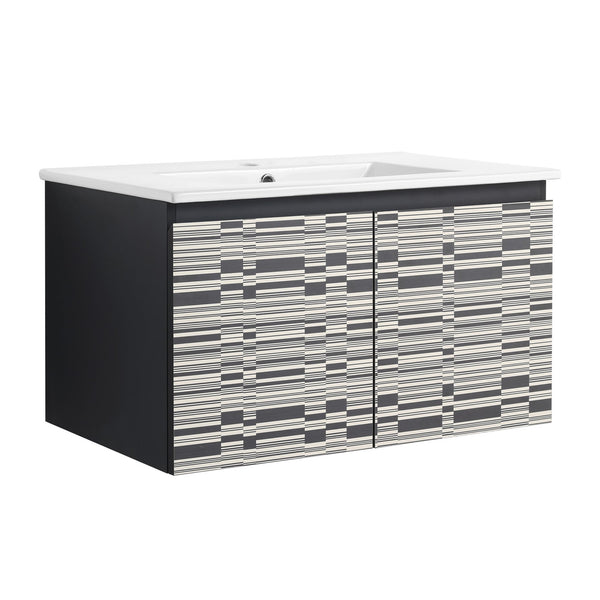 English Elm 30'' Floating Wall-Mounted Bathroom Vanity With Sleek Ceramic Sink & Soft-Close Cabinet Design W999S00210