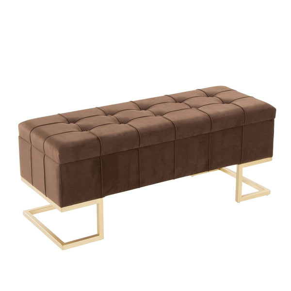 English Elm Storage Bench Button Tufted Velvet Seat Gold Steel Legs Glam Entryway Footboard B202P471511