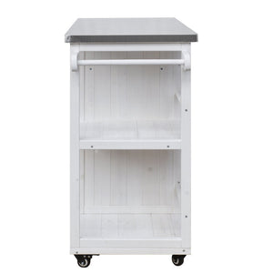 English Elm Foldable Outdoor Kitchen Cart with Stainless Worktop Fir Wood Frame and Lockable Wheels White N719P380278K