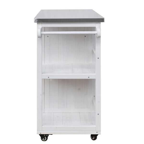 English Elm Foldable Outdoor Kitchen Cart with Stainless Worktop Fir Wood Frame and Lockable Wheels White N719P380278K