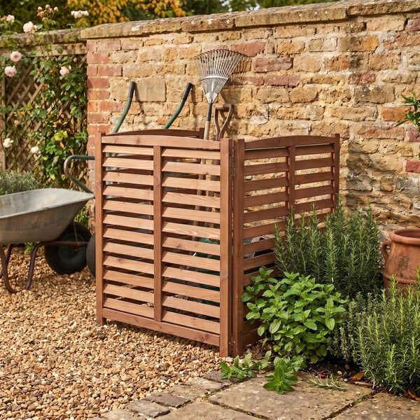 English Elm 3-panel Slatted Wood Outdoor Privacy Screen for Ac Units Trash Enclosures Gardens Brown W2640P272036