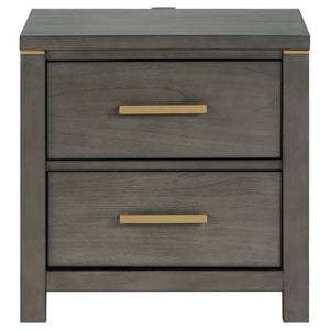 English Elm Herndon Grey 2-Drawer Nightstand with USB Port, Brass Accents & Wood Grain Finish for Modern Bedrooms B062P299925