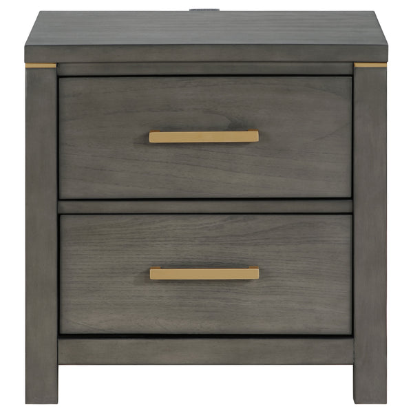 English Elm Herndon Grey 2-Drawer Nightstand with USB Port, Brass Accents & Wood Grain Finish for Modern Bedrooms B062P299925