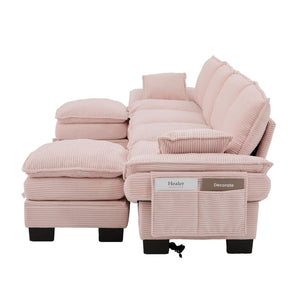English Elm Sectional Modular Cloud Sofa Deep Corduroy Upholstered Comfort for Living Room Studio Pink W395S00134