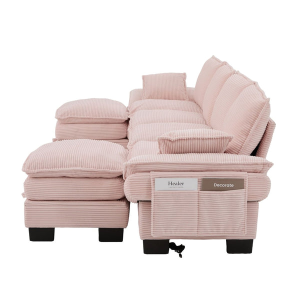 English Elm Sectional Modular Cloud Sofa Deep Corduroy Upholstered Comfort for Living Room Studio Pink W395S00134
