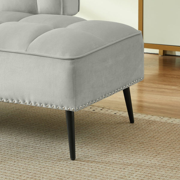 English Elm 54-inch Velvet Tufted Loveseat with Rotating Tray Table Nailhead Trim Compact Seating Gray W1359P438155