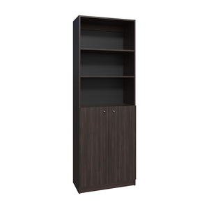 English Elm Home 2 Door Bookcase Kronos Walnut Finish with Two Open Shelves and Concealed Cabinet Storage, Versatile Organizer B070P337151