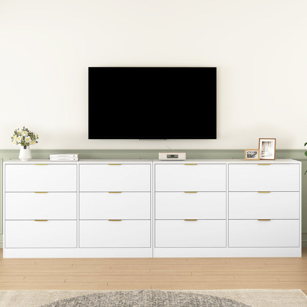 English Elm Simply Modern 6-Drawer Dresser with Spacious Drawers, Durable Engineered Wood, Sleek Minimalist Design White W409P307585