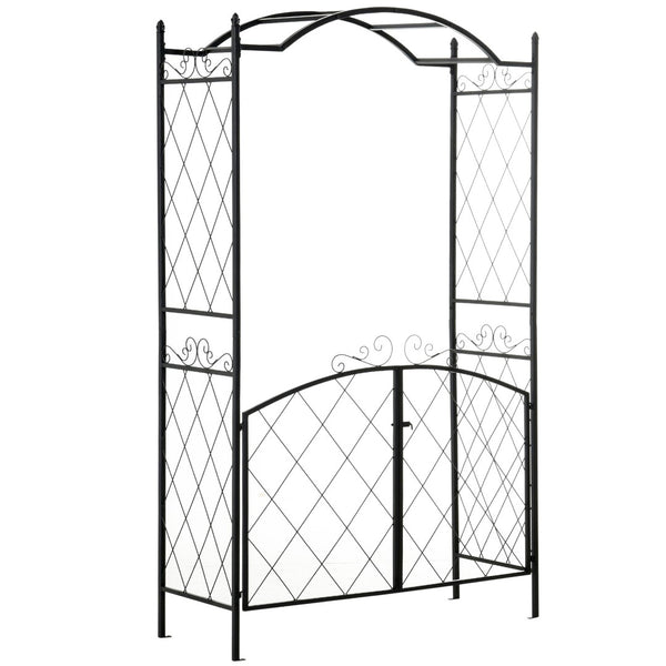 English Elm Outsunny 85" Garden Arch Arbor With Gate - Elegant Metal Trellis For Vines & Wedding Décor Focal Point W2225P174426-GIGA