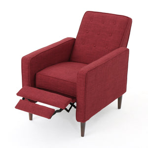 English Elm Christopher Knight Home® - Fabric Recliner Chair Mid-Century Modern Pushback Single Sofa with Tufted Cushion, Birch Legs, Cozy Comfort Red 60741.00RED