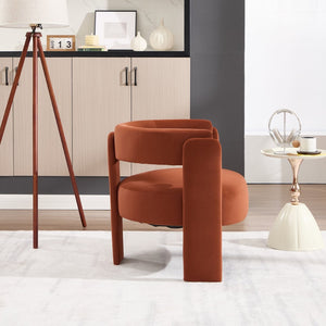 English Elm Accent Chair Velvet Upholstered Mid Century Modern Seat with Tapered Wood Legs for Any Room Orange W3244P417189