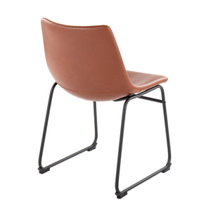 English Elm Duke Industrial Side Chair Set of 2 — Faux Leather Upholstered Seats with Stitched Detail & Metal Legs Cognac B202P223495