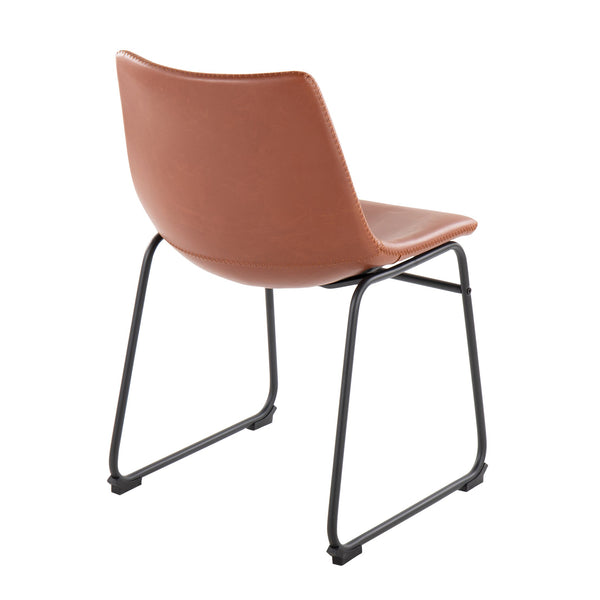 English Elm Duke Industrial Side Chair Set of 2 — Faux Leather Upholstered Seats with Stitched Detail & Metal Legs Cognac B202P223495