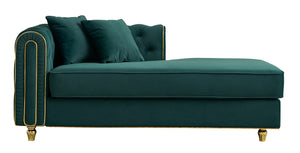 English Elm 66.9''W Velvet Chaise Lounge with Tufted Back and Gold Trim, Luxury Modern Sofa for Living Room Green W579P224636