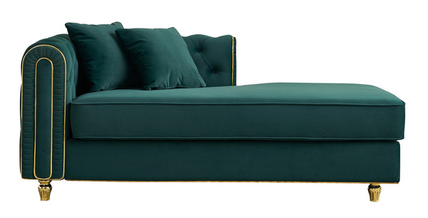 English Elm 66.9''W Velvet Chaise Lounge with Tufted Back and Gold Trim, Luxury Modern Sofa for Living Room Green W579P224636