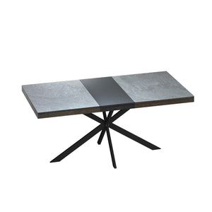 English Elm 55.11" Retro Rectangular Stretch Dining Table with Grey Stone Top, Black Iron Cross Legs & Storage Box W757P209558