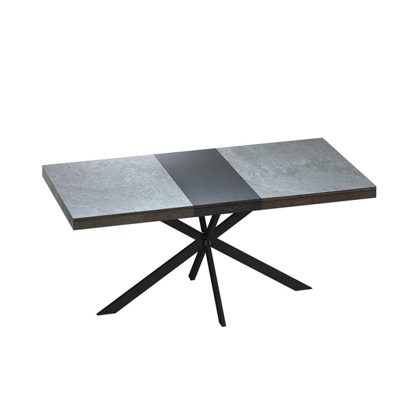 English Elm 55.11" Retro Rectangular Stretch Dining Table with Grey Stone Top, Black Iron Cross Legs & Storage Box W757P209558