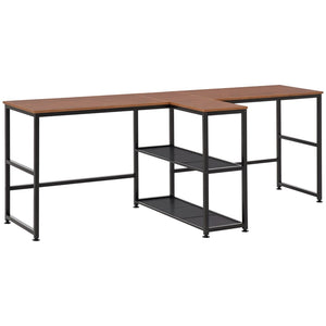 English Elm Desk Two Person Workstation with Vertical Bookshelf and Steel Frame for Home Office T3971P389438