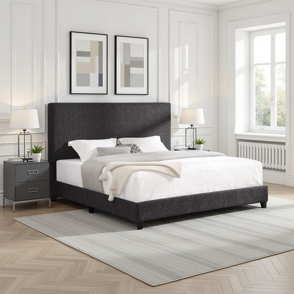 English Elm King Upholstered Panel Bed - Charcoal Grey Platform Frame, Easy-Clean Polyester, Modern Luxury (97) B108P160249