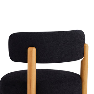 English Elm Modern Boucle Armless Accent Chair Thatched Wood Base Cozy Reading Seat for Any Room Black N760P369286B