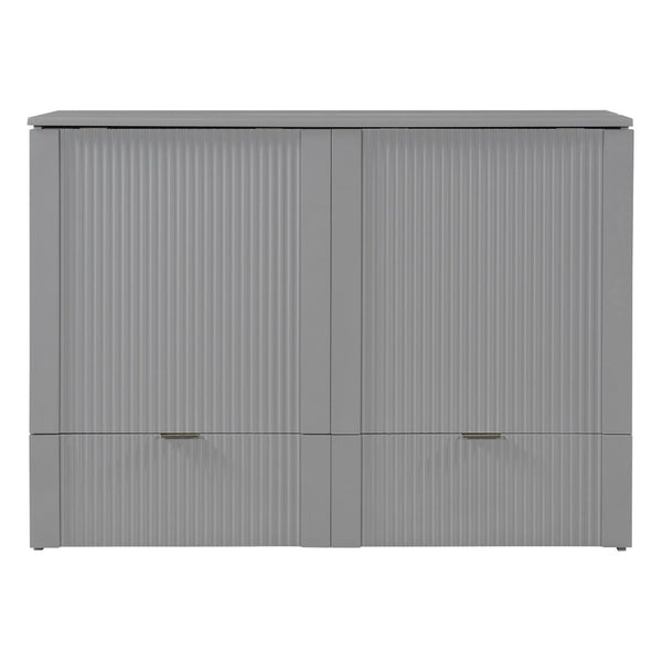 English Elm Full Size Wall Murphy Bed Cabinet with Usb Ports Drawer and Pulley Lift Gray Finish LP100770AAE