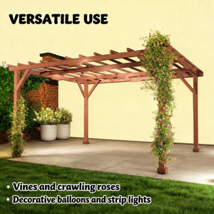 English Elm Garden Fir Wood Pergola with Open Lattice Roof for Backyard Patio Entertaining T3971S00175
