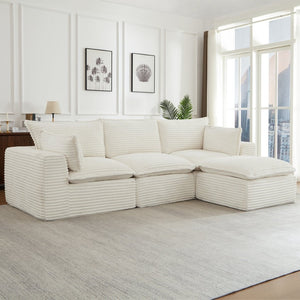 English Elm Cloud Corduroy Sectional Sofa Plush Modular L Shape Design with Convertible Ottoman W2339S00131