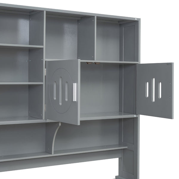 English Elm Twin Size Wooden Daybed With Storage Drawers, Sleek Gray Finish, Cabinet & Shelf For Space-Saving Use N820S00015E-GIGA