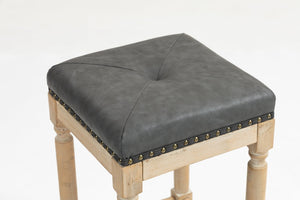 English Elm Tufted Pu Leather Counterstools with Nailhead Trim and Rubberwood Turned Legs Set of 2 W1762P188745