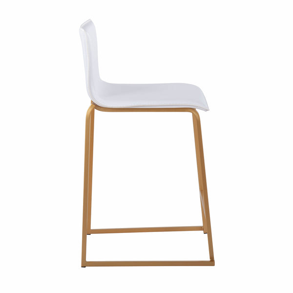 English Elm Mara 26" Contemporary Counter Stool with Gold Metal Base and Faux Leather Upholstery, Set of 2 White B202P222055