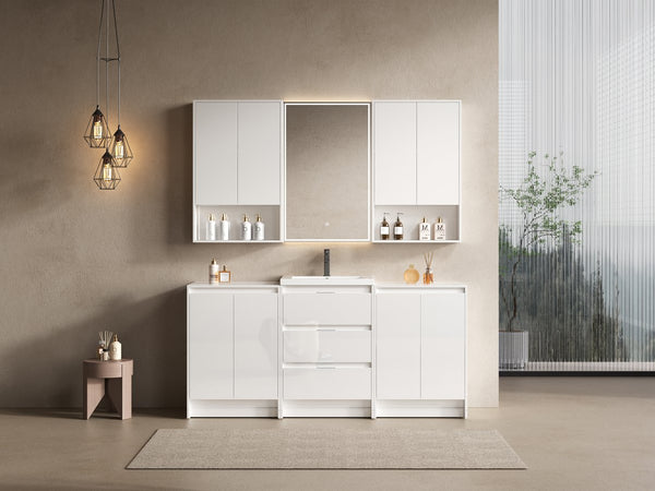 English Elm 72" Freestanding Bathroom Vanity With Resin Sink, Soft-Close Doors & Ample Storage For Modern Style W999S00428
