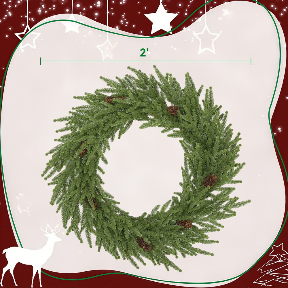English Elm Christmas Norfolk Pine Artificial Wreath with Pe Tips and Cones for Doors T3971P396308