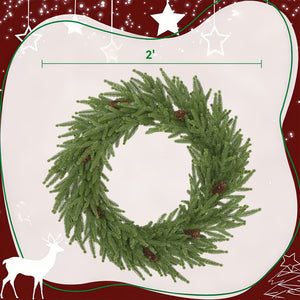 English Elm Christmas Norfolk Pine Artificial Wreath with Pe Tips and Cones for Doors T3971P396308