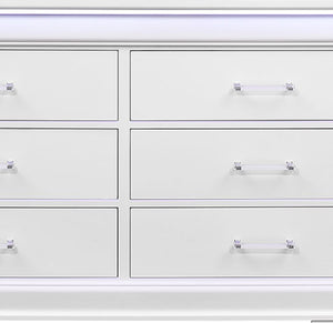 English Elm CHARLSTON Solid Wood 5-Drawer Chest with Built-In LED Lighting, Spacious Transitional Bedroom Storage White 62.4 L x 19.49 W x 37.01 H B201P215711